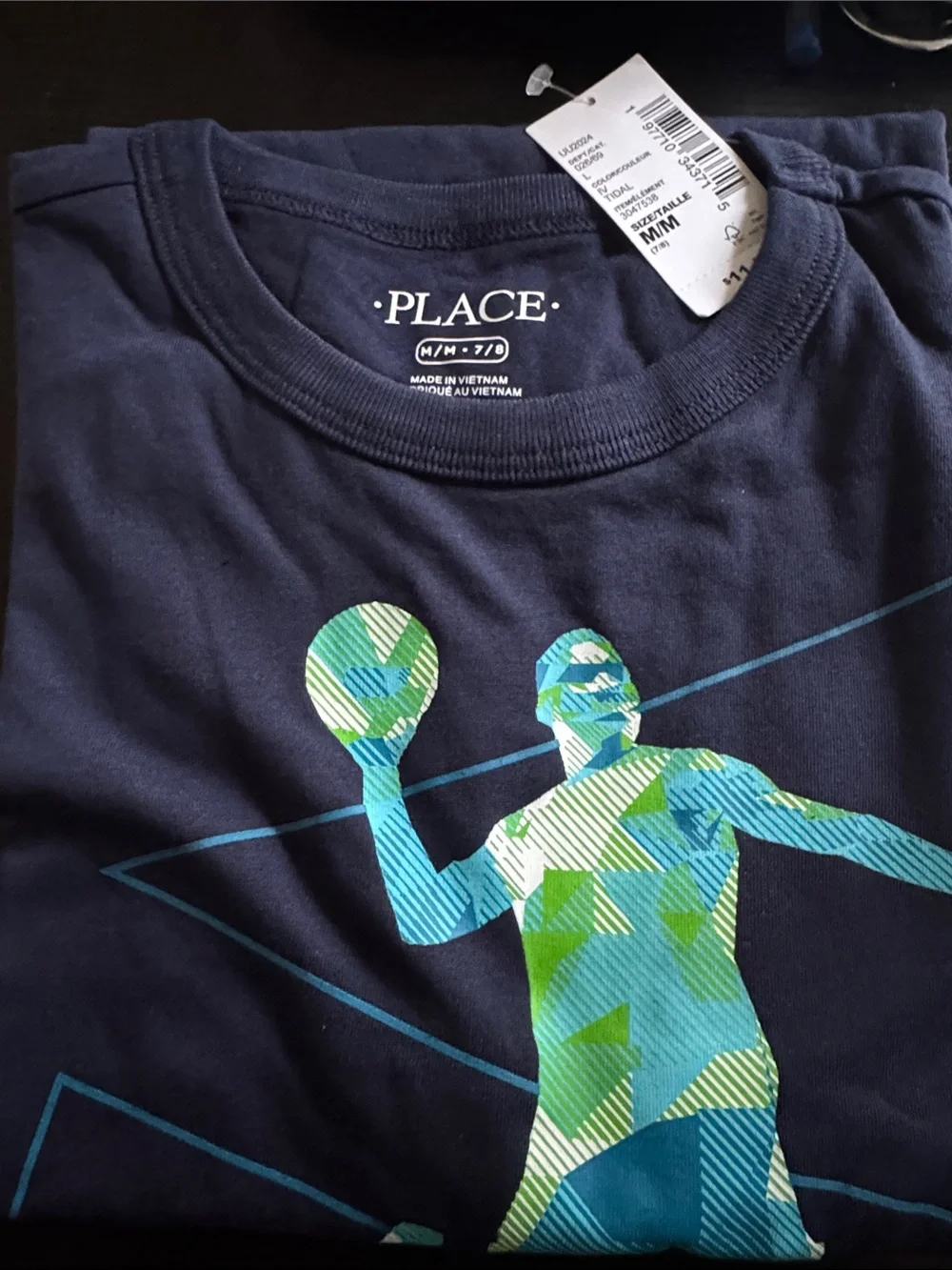 The Children's Place Navy Blue Short Sleeve Tee with Aqua & Lime Graphic
